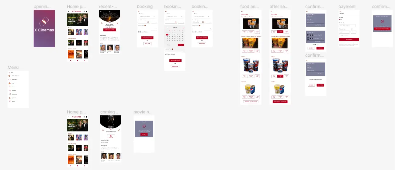 hi-fi prototype design for x cinema app