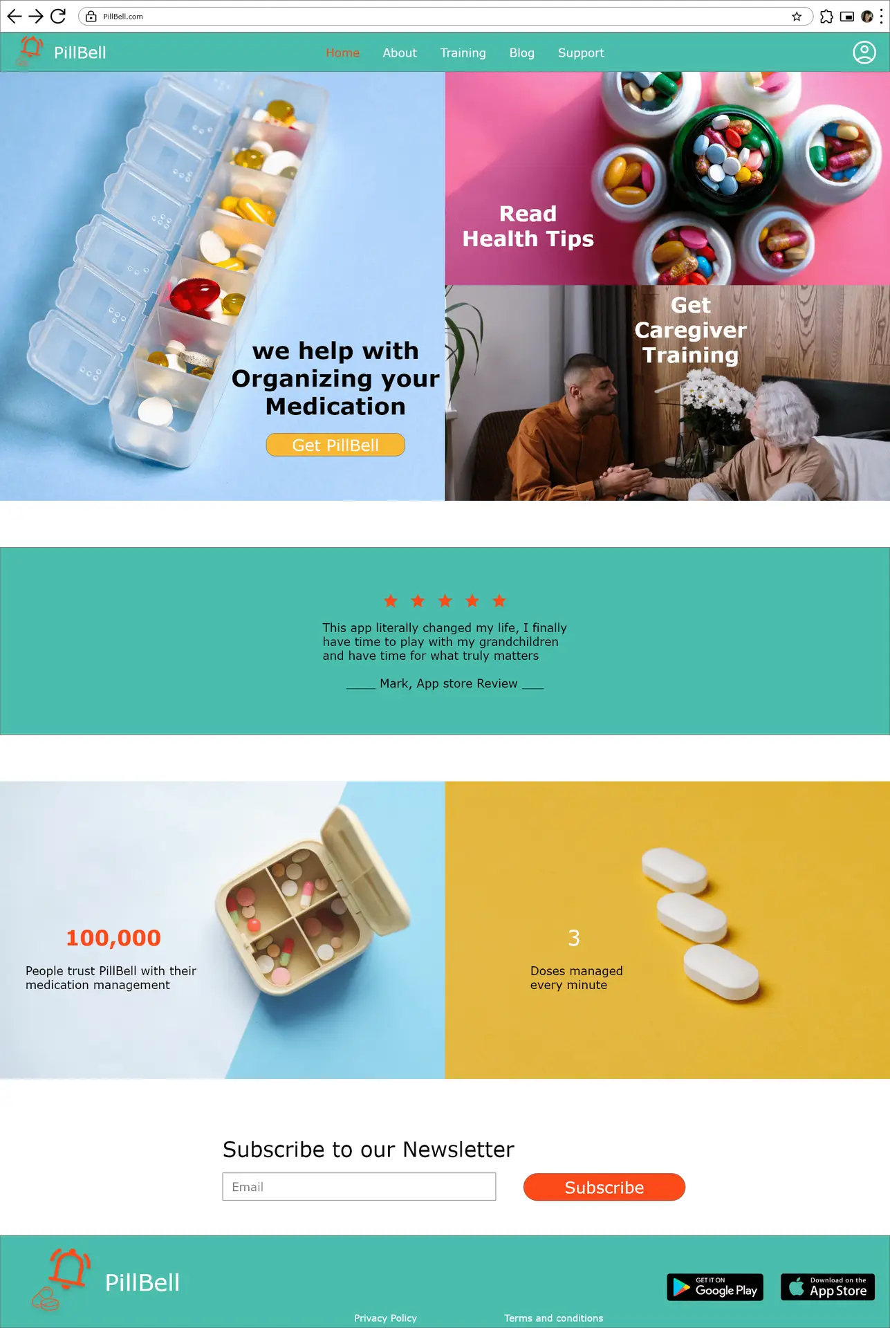 Pill Bell homepage design