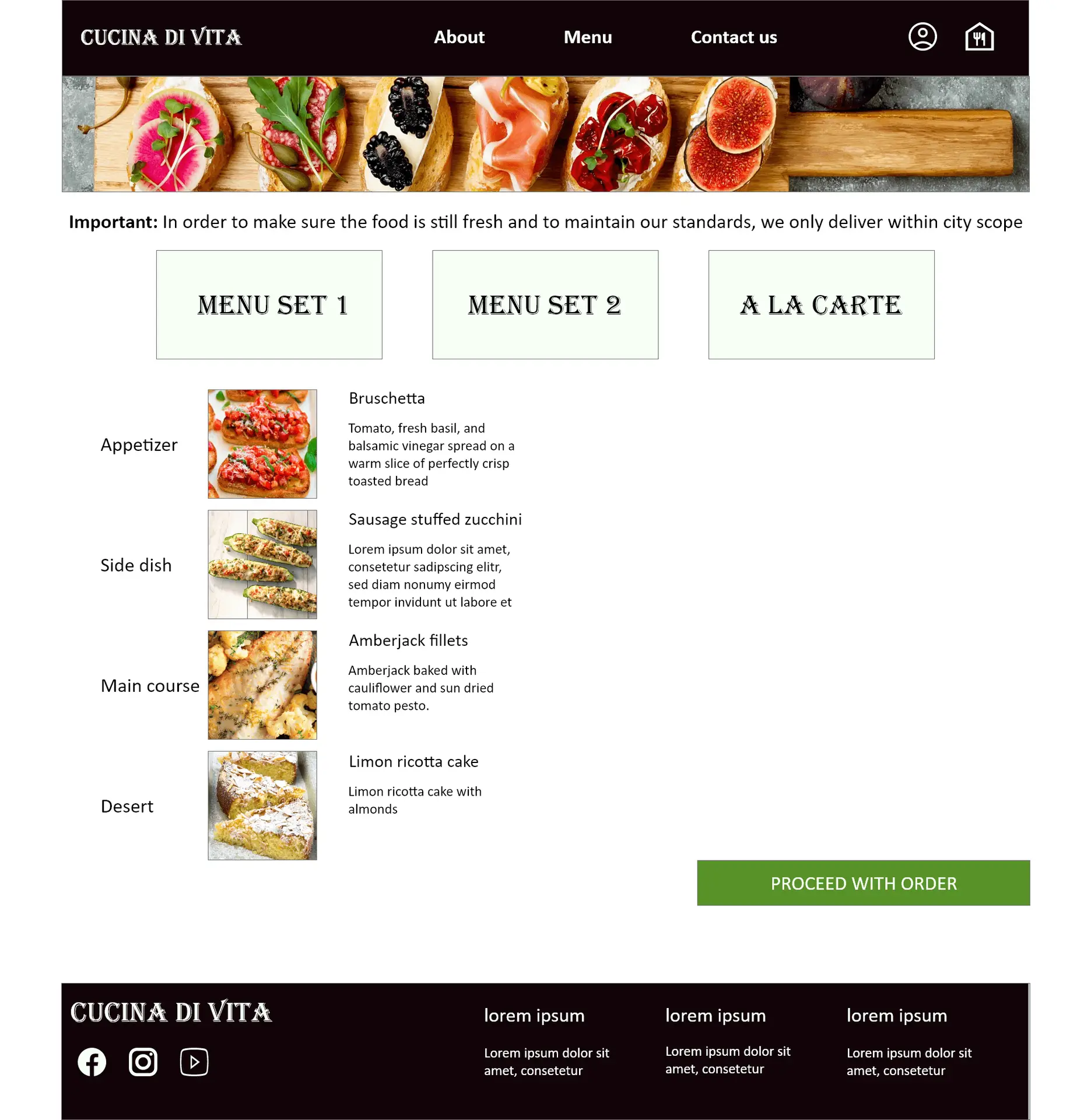 Cucina Di Vita menu selection page design
