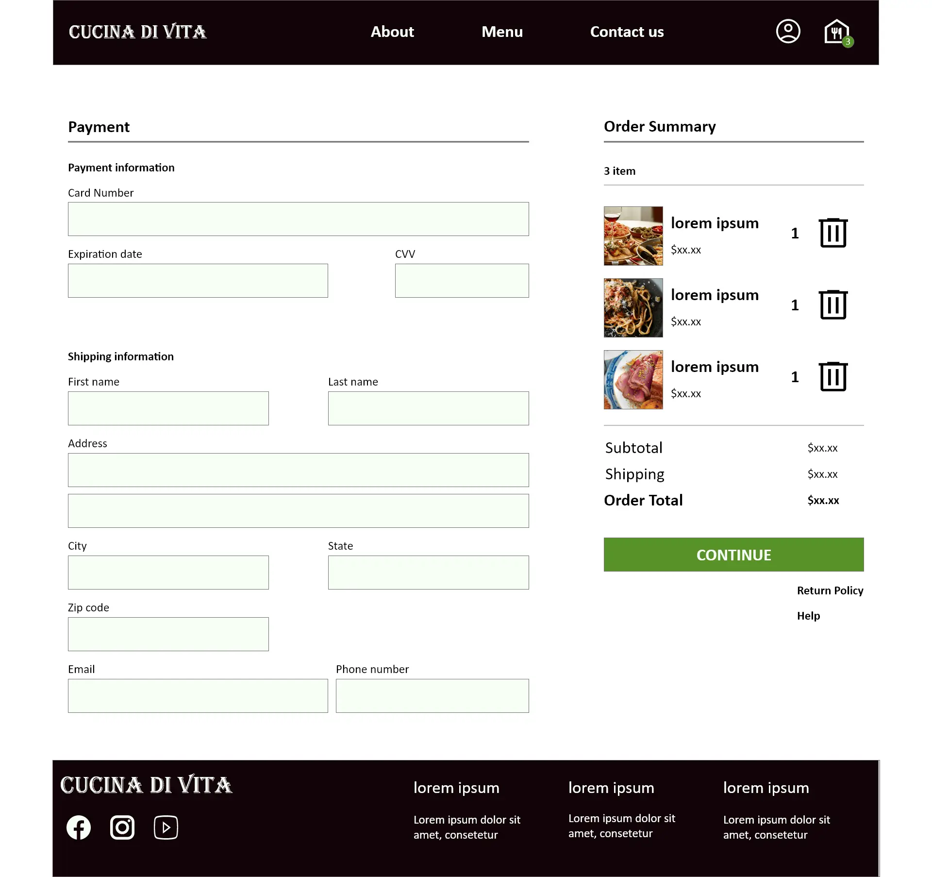 Cucina Di Vita Payment page design