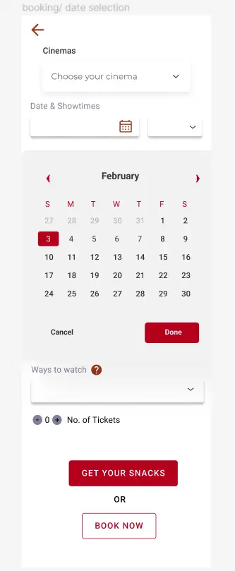 booking page design for x cinema app