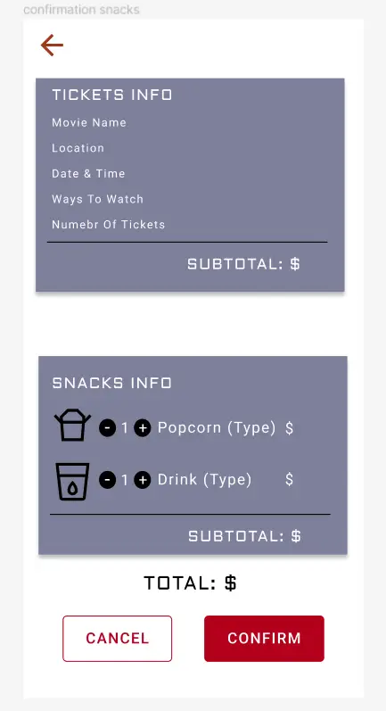 confirmation page design for x cinema app