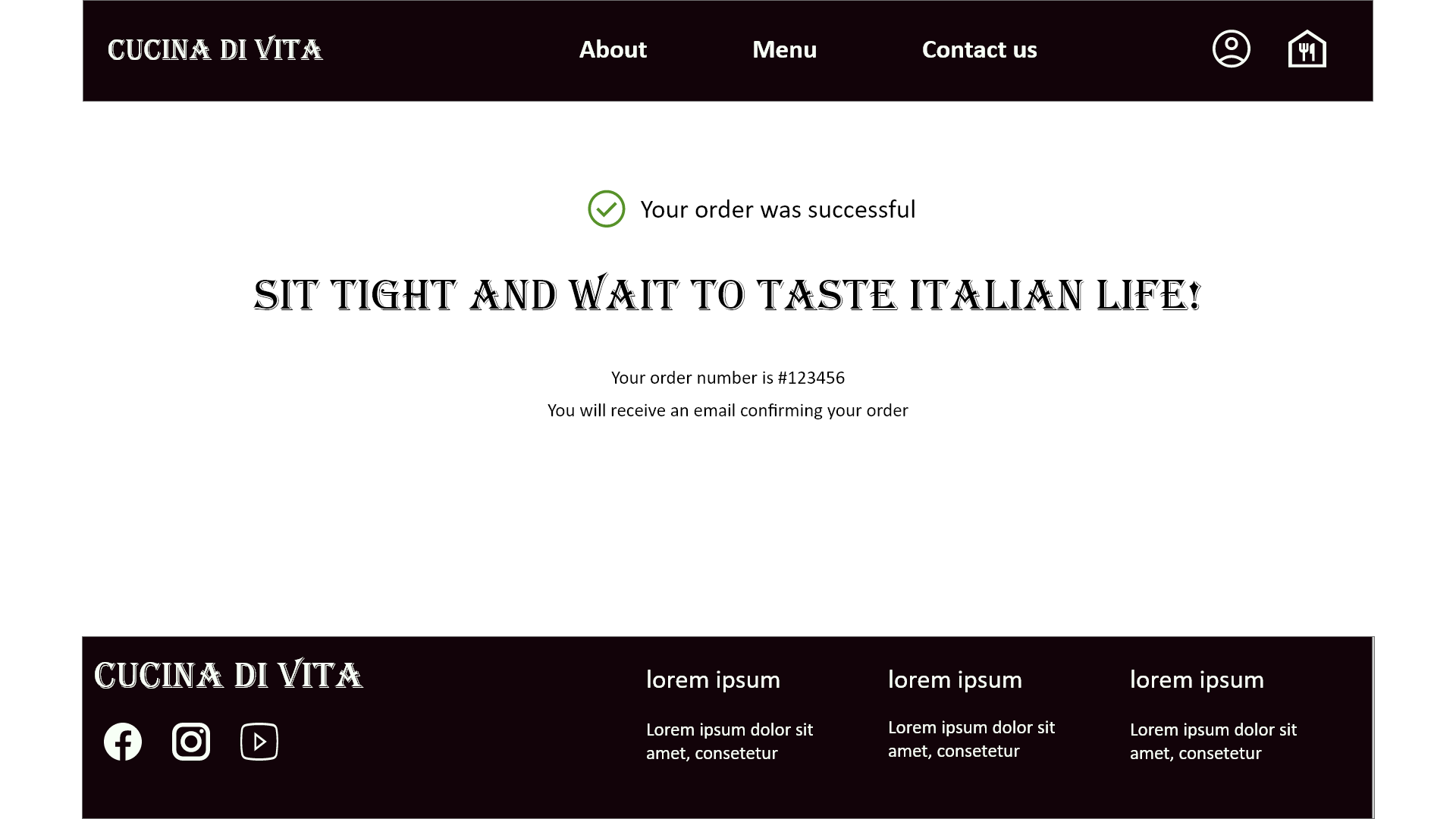 Cucina Di Vita Confirmation page design