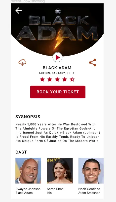 movie description page design for x cinema app