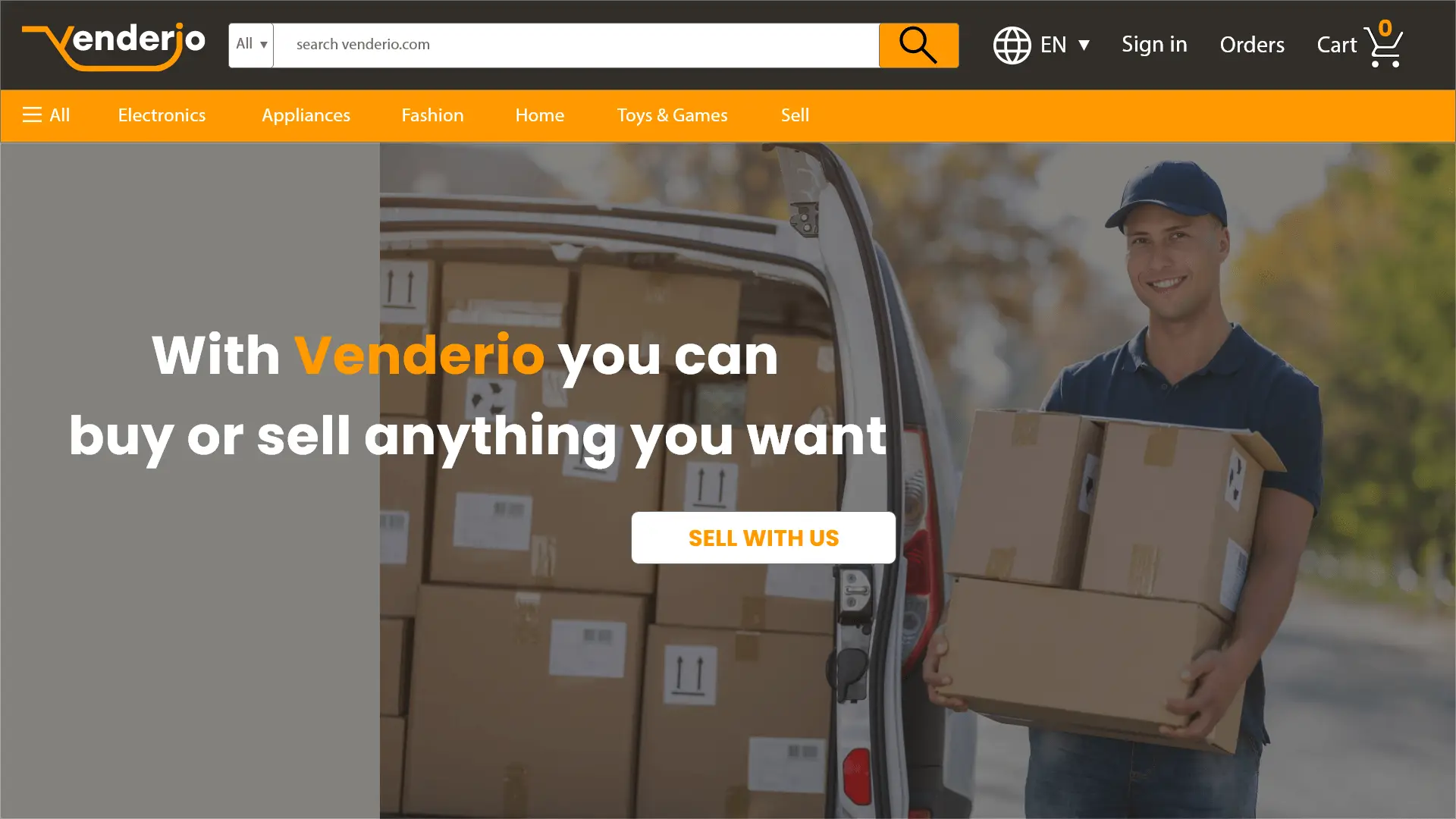 venderio e-commerce landing page design